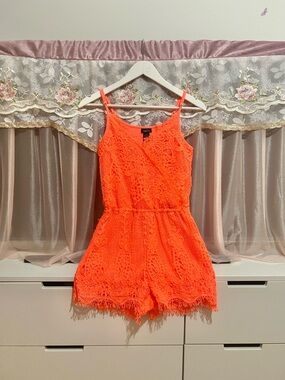 Rue21 Neon Orange Lace V-neck Romper